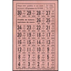 1940 - Feuille de tickets de ration de 25 gr. de sucre - Juin - Etat : TB+