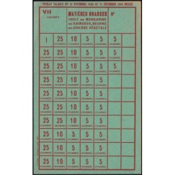 1940 - Feuille de tickets de matières grasses - 18/11 au 31/12/1940 - Etat : SUP