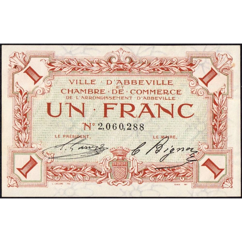 Abbeville - Pirot 1-9 - 1 franc - Sans date - Etat : SUP+