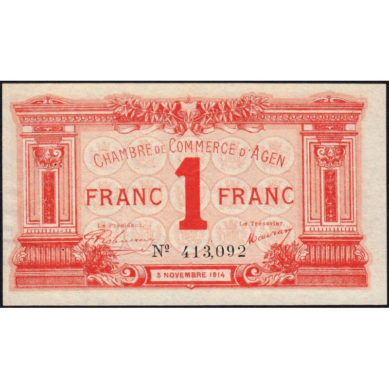 Agen - Pirot 2-3b variété - 1 franc - 05/11/1914 - Etat : SUP