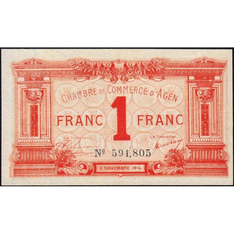Agen - Pirot 2-3b variété - 1 franc - 05/11/1914 - Etat : SPL+
