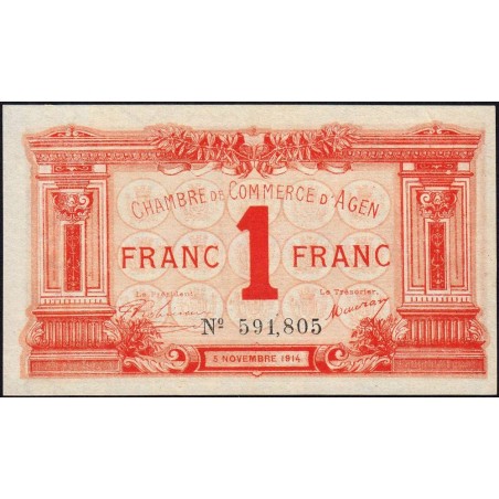 Agen - Pirot 2-3b variété - 1 franc - 05/11/1914 - Etat : SPL+