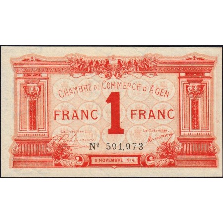 Agen - Pirot 2-3b variété - 1 franc - 05/11/1914 - Etat : SPL