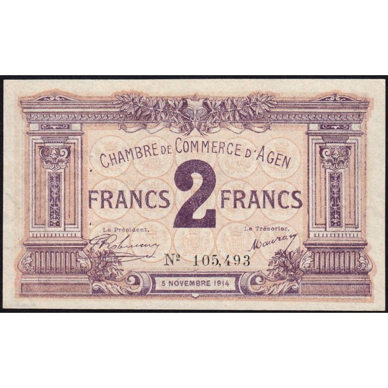 Agen - Pirot 2-5b variété - 2 francs - 05/11/1914 - Etat : SUP