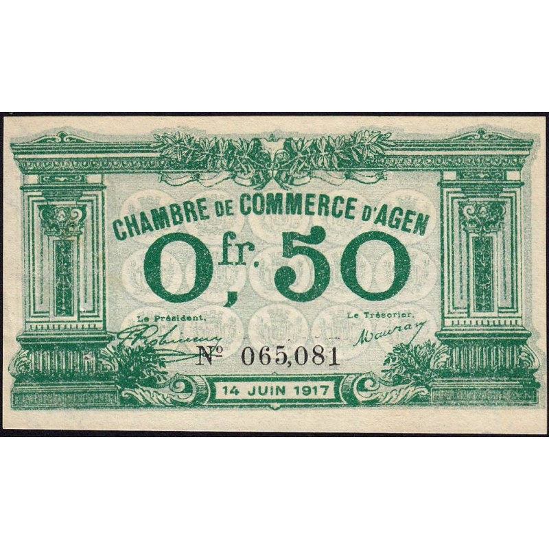 Agen - Pirot 2-7 variété - 50 centimes - 14/06/1917 - Etat : SUP