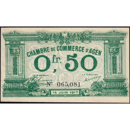 Agen - Pirot 2-7 variété - 50 centimes - 14/06/1917 - Etat : SUP