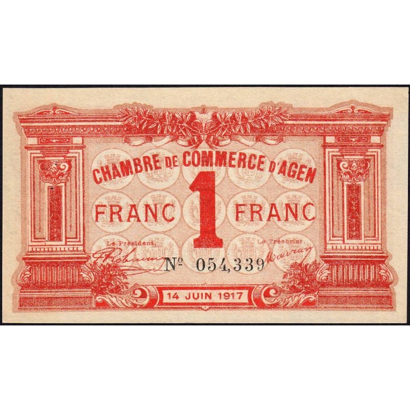 Agen - Pirot 2-9 - 1 franc - 14/06/1917 - Etat : SUP