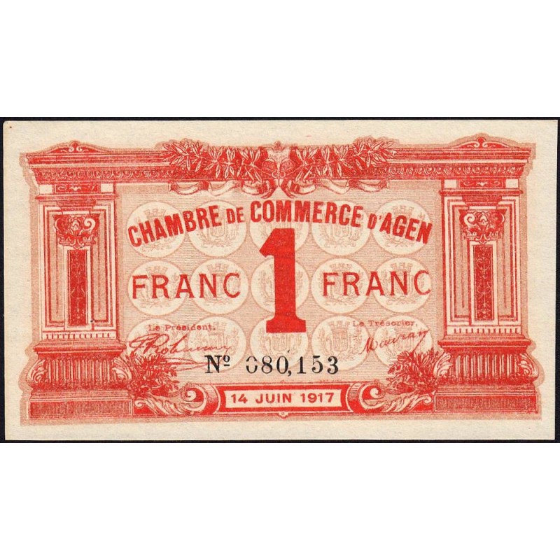 Agen - Pirot 2-9 - 1 franc - 14/06/1917 - Etat : SPL