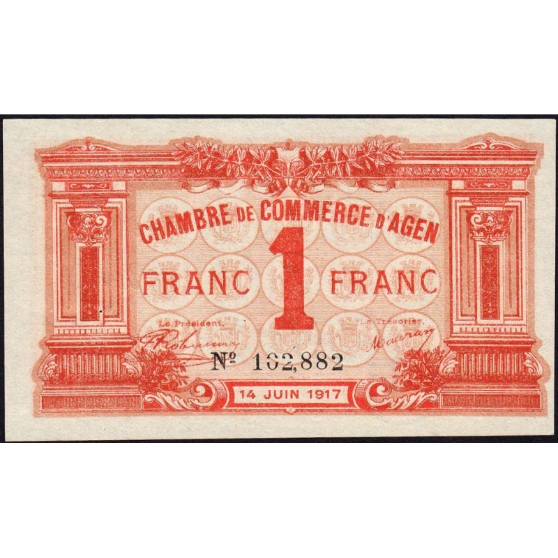 Agen - Pirot 2-9 - 1 franc - 14/06/1917 - Etat : SUP+