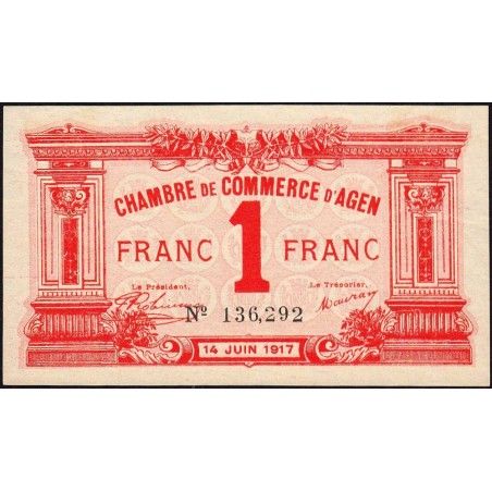 Agen - Pirot 2-9 - 1 franc - 14/06/1917 - Etat : SUP+