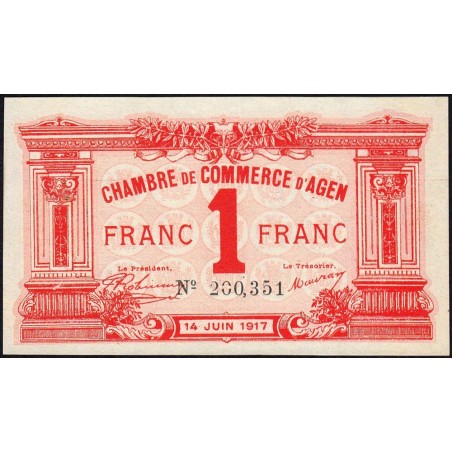 Agen - Pirot 2-9 - 1 franc - 14/06/1917 - Etat : SPL