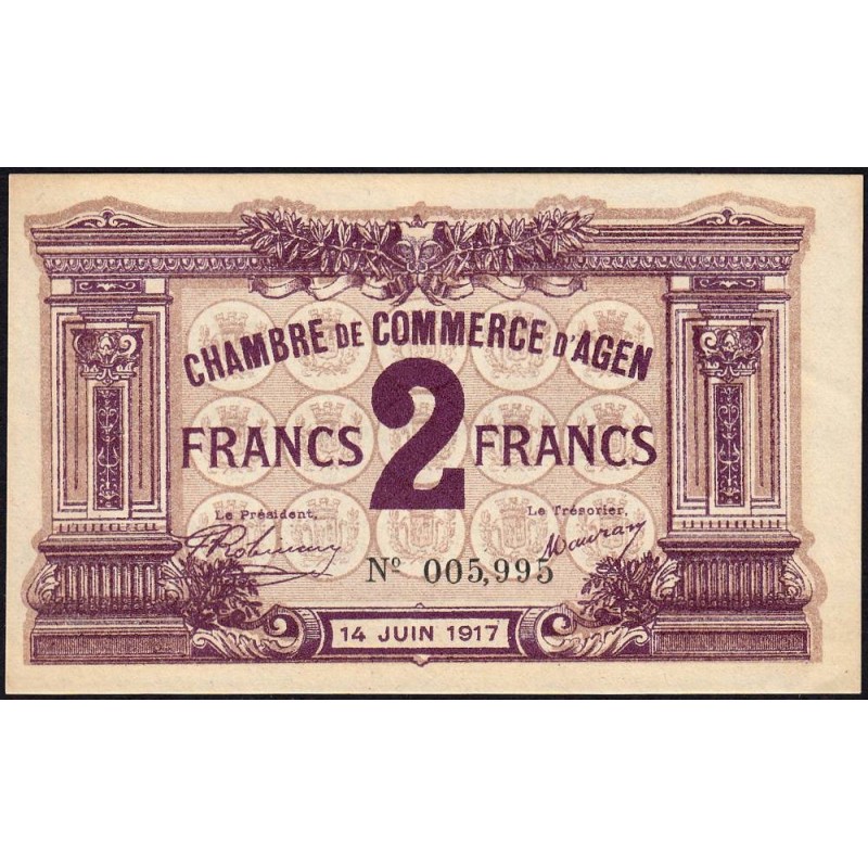 Agen - Pirot 2-11 - 2 francs - 14/06/1917 - Etat : SUP+