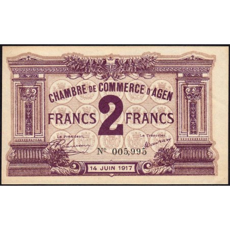 Agen - Pirot 2-11 - 2 francs - 14/06/1917 - Etat : SUP+