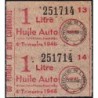 1 litre Huile Auto - 4e trimestre 1946 - Bloc de 2 - Ardèche - Etat : SUP