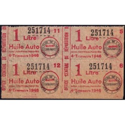 1 litre Huile Auto - 4e trimestre 1946 - Bloc de 4 - Ardèche - Etat : TB