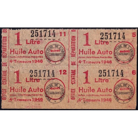 1 litre Huile Auto - 4e trimestre 1946 - Bloc de 4 - Ardèche - Etat : TB