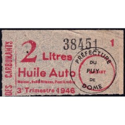 2 litres Huile Auto - 3e trimestre 1946 - Puy-de-Dôme - Etat : TTB