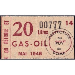 20 litre Gas-Oil - Mai 1946 - Puy-de-Dôme - Etat : TTB+