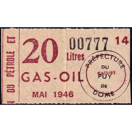 20 litre Gas-Oil - Mai 1946 - Puy-de-Dôme - Etat : TTB+