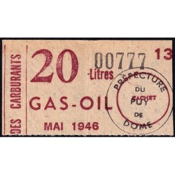 20 litre Gas-Oil - Mai 1946 - Puy-de-Dôme - Etat : TTB+