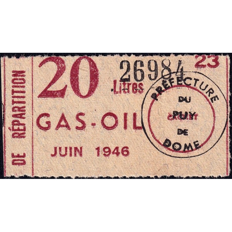 20 litre Gas-Oil - Juin 1946 - Puy-de-Dôme - Etat : TTB