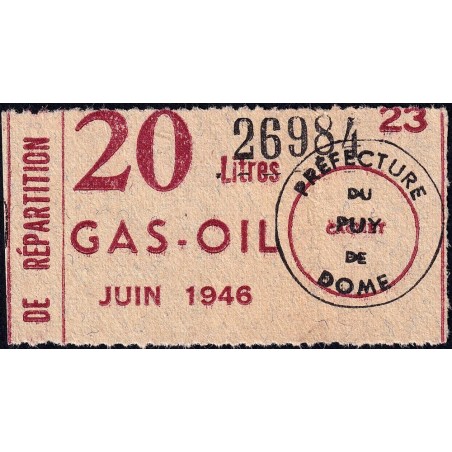 20 litre Gas-Oil - Juin 1946 - Puy-de-Dôme - Etat : TTB