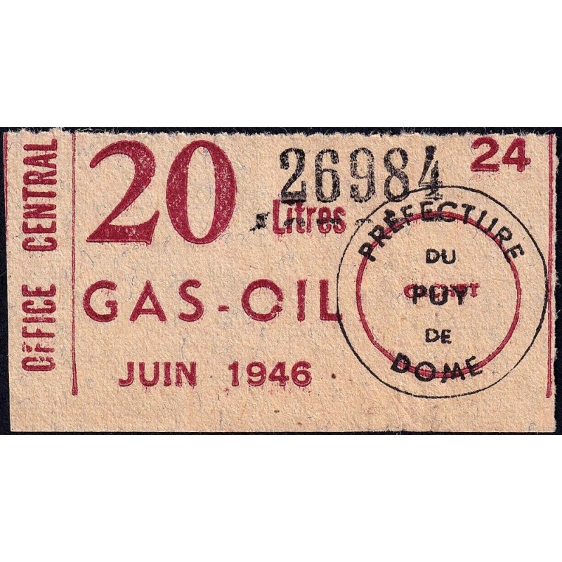 20 litre Gas-Oil - Juin 1946 - Puy-de-Dôme - Etat : TTB