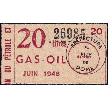 20 litre Gas-Oil - Juin 1946 - Puy-de-Dôme - Etat : TTB