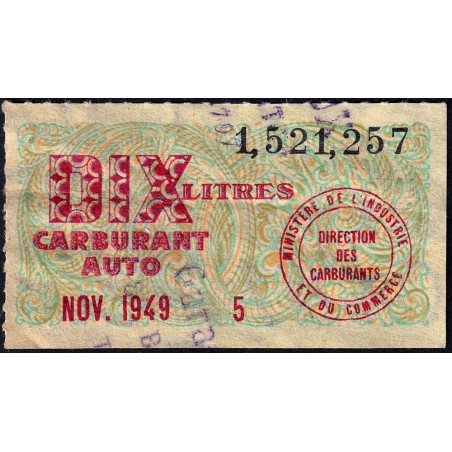 10 litres carburant auto - Novembre 1949 - Etat : TTB