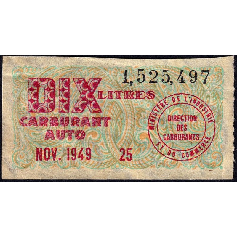 10 litres carburant auto - Novembre 1949 - Etat : TTB
