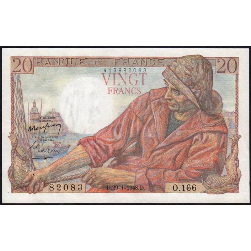 F 13-12 - 29/01/1948 - 20 francs - Pêcheur - Série O.166 - Etat : SUP+