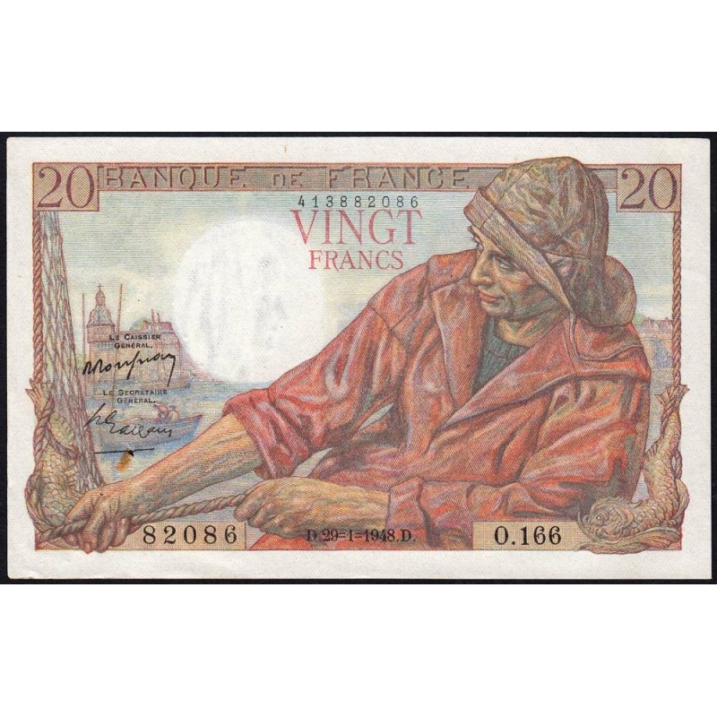 F 13-12 - 29/01/1948 - 20 francs - Pêcheur - Série O.166 - Etat : SUP-