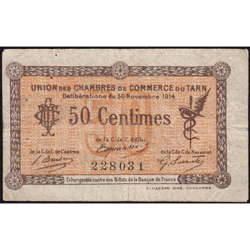 Albi, Castres, Mazamet (Tarn) - Pirot 5-1 - 50 centimes - 30/11/1914 - Etat : TB-