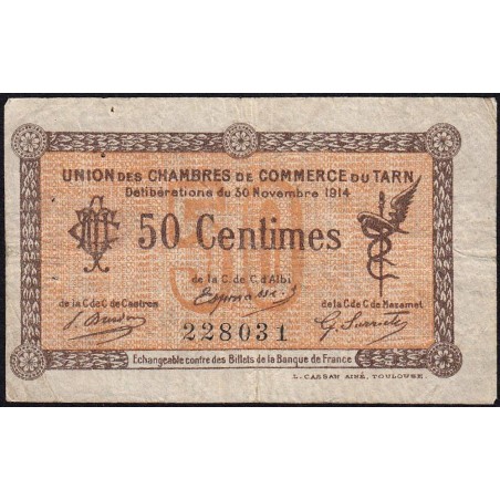 Albi, Castres, Mazamet (Tarn) - Pirot 5-1 - 50 centimes - 30/11/1914 - Etat : TB-