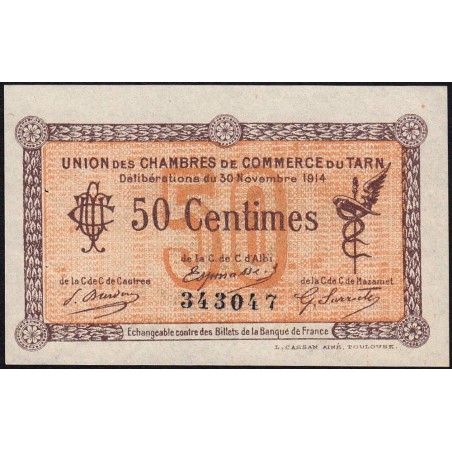 Albi, Castres, Mazamet (Tarn) - Pirot 5-1 variété - 50 centimes - 30/11/1914 - Etat : SUP+