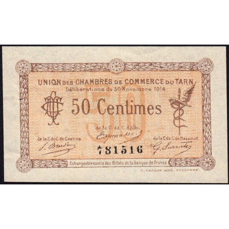 Albi, Castres, Mazamet (Tarn) - Pirot 5-1 - 50 centimes - 30/11/1914 - Etat : SUP