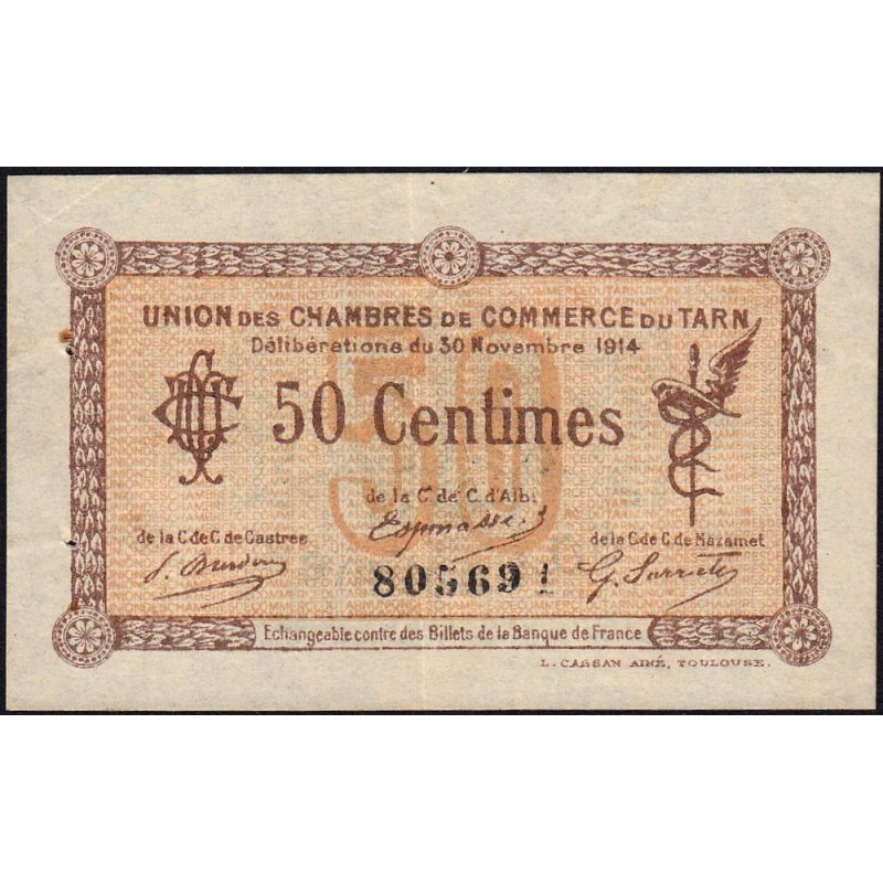 Albi, Castres, Mazamet (Tarn) - Pirot 5-1 - 50 centimes - 30/11/1914 - Etat : TTB