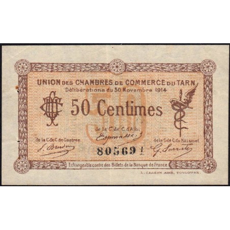 Albi, Castres, Mazamet (Tarn) - Pirot 5-1 - 50 centimes - 30/11/1914 - Etat : TTB