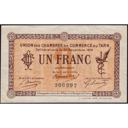 Albi, Castres, Mazamet (Tarn) - Pirot 5-5 - 1 franc - 30/11/1914 - Etat : TTB