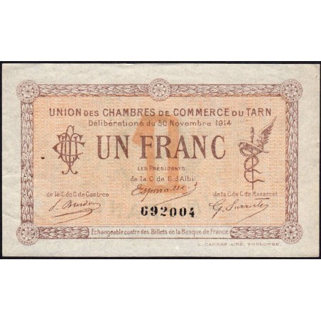 Albi, Castres, Mazamet (Tarn) - Pirot 5-5 - 1 franc - 30/11/1914 - Etat : TTB