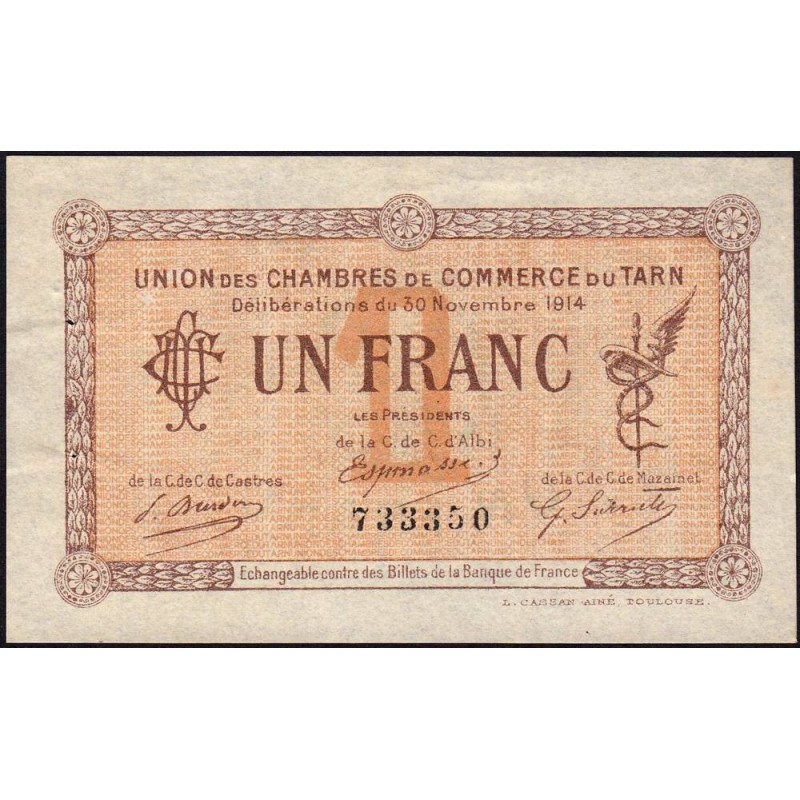 Albi, Castres, Mazamet (Tarn) - Pirot 5-5 - 1 franc - 30/11/1914 - Etat : TTB+