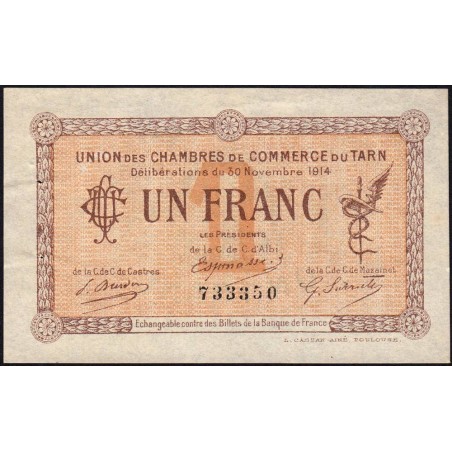 Albi, Castres, Mazamet (Tarn) - Pirot 5-5 - 1 franc - 30/11/1914 - Etat : TTB+
