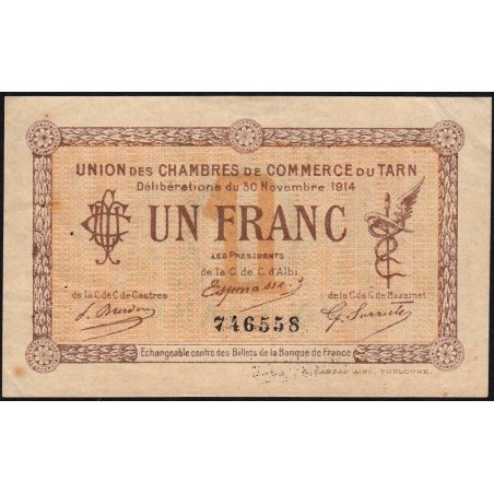 Albi, Castres, Mazamet (Tarn) - Pirot 5-5 - 1 franc - 30/11/1914 - Etat : TTB