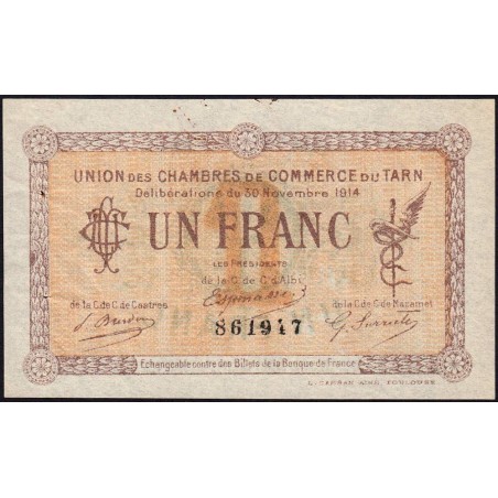 Albi, Castres, Mazamet (Tarn) - Pirot 5-5 - 1 franc - 30/11/1914 - Etat : TTB+