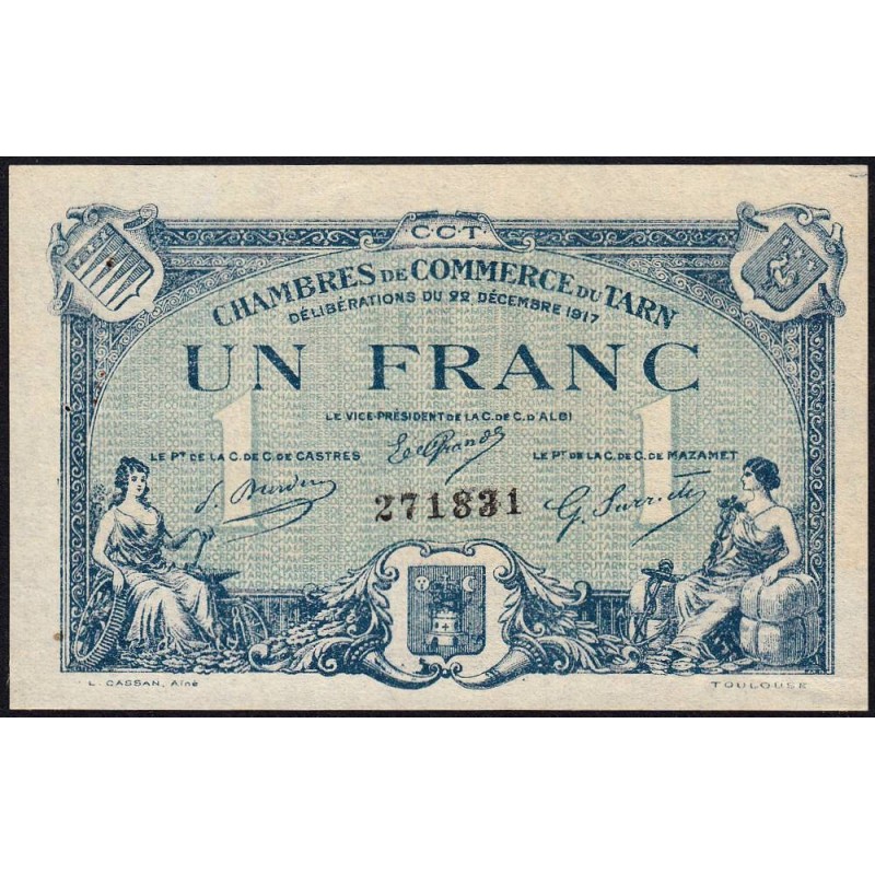 Albi, Castres, Mazamet (Tarn) - Pirot 5-13 - 1 franc - 22/12/1917 - Etat : SUP