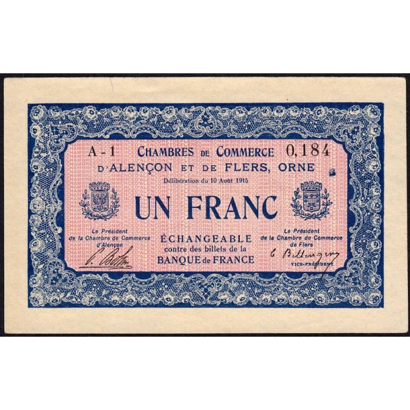 Alençon & Flers (Orne) - Pirot 6-4 - 1 franc - Série A1 - 10/08/1915 - Etat : TTB+
