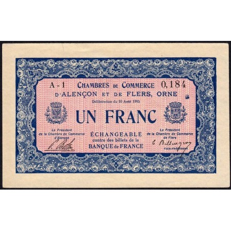 Alençon & Flers (Orne) - Pirot 6-4 - 1 franc - Série A1 - 10/08/1915 - Etat : TTB+