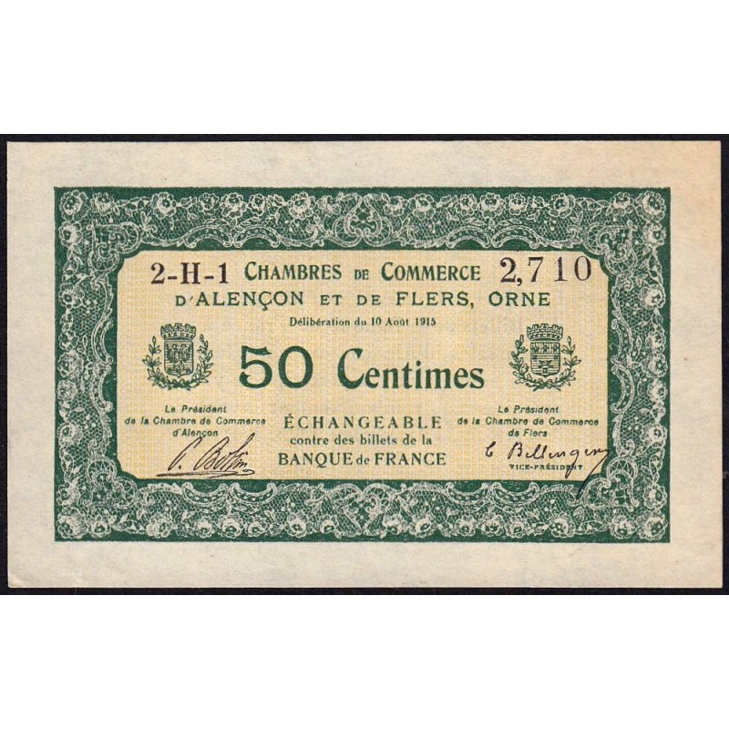 Alençon & Flers (Orne) - Pirot 6-16 - 50 centimes - Série 2H1 - 10/08/1915 - Etat : SUP+