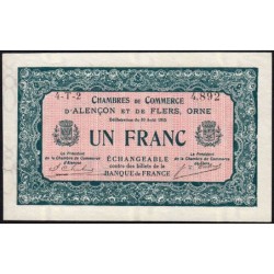 Alençon & Flers (Orne) - Pirot 6-40 - 1 franc - Série 4T2 - 10/08/1915 - Etat : TTB+