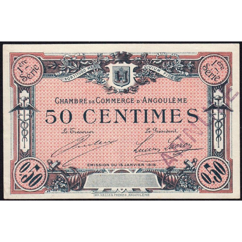 Angoulême - Pirot 9-2b - 50 centimes - 1ère série - 15/01/1915 - Annulé - Etat : SPL